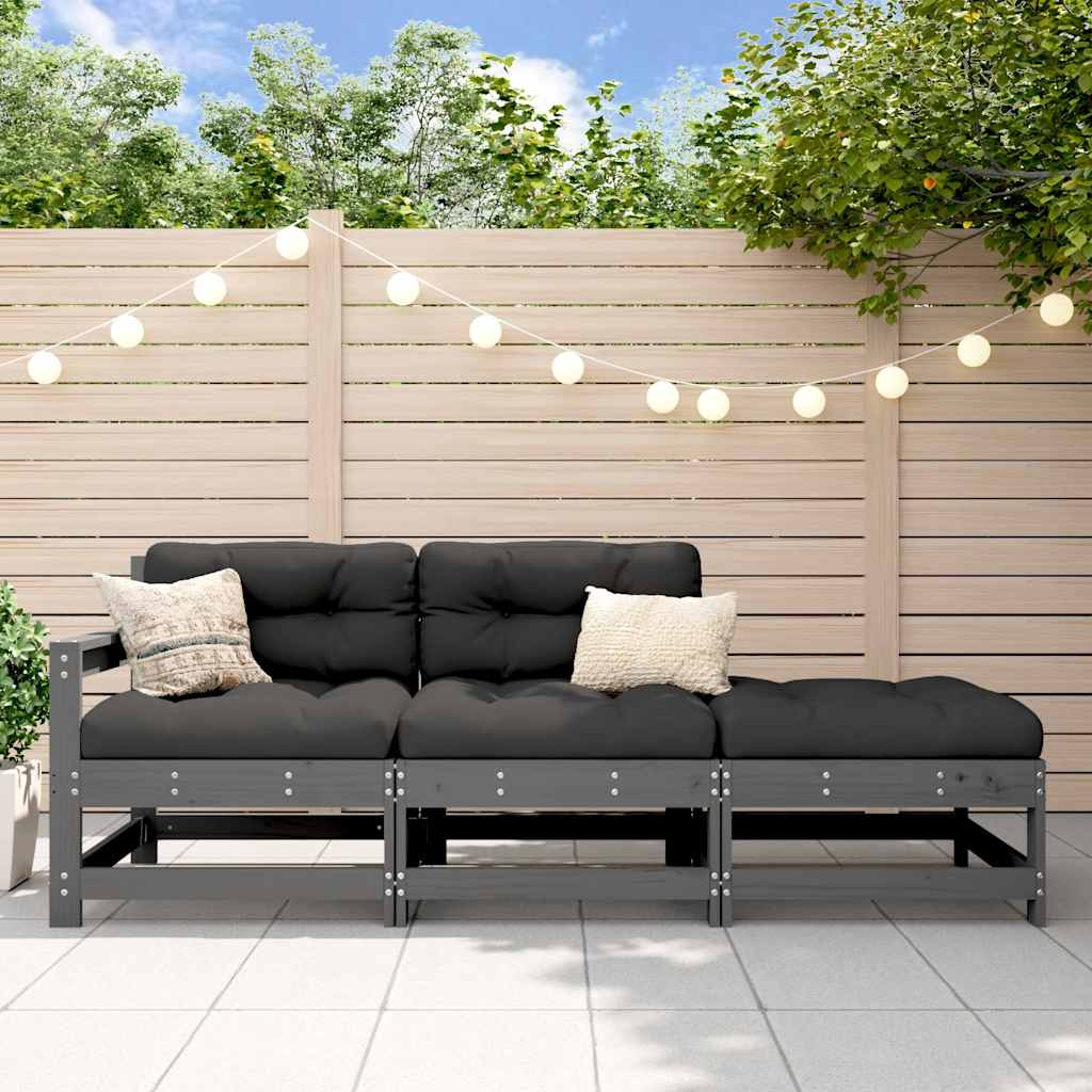 3-delige Loungeset met kussens massief hout grijs is nu te koop bij PeponiXL, paradijselijk wonen!