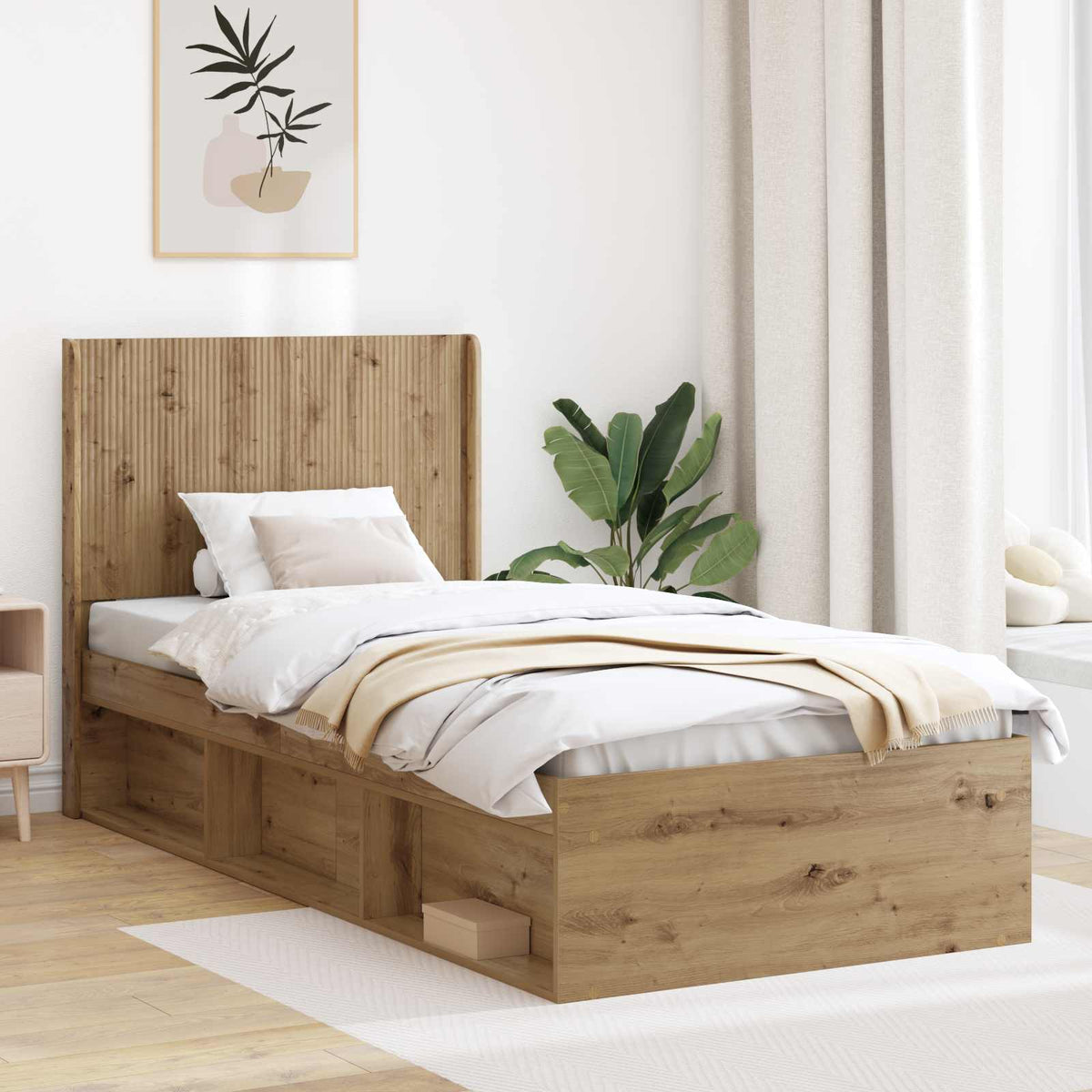 Bedframe met opbergruimte en hoofdbord Artisanaal eiken is nu te koop bij PeponiXL, paradijselijk wonen!