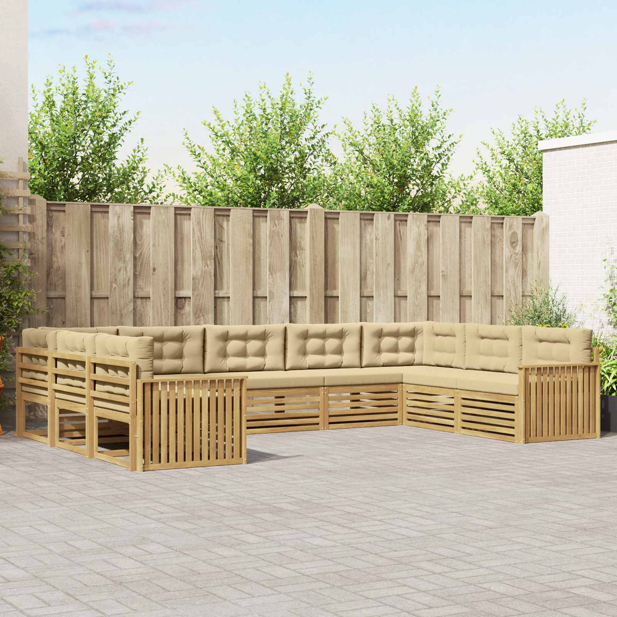 Buiten bankenset 9 pcs Wit en Beige Massief Acaciahout is nu te koop bij PeponiXL, paradijselijk wonen!