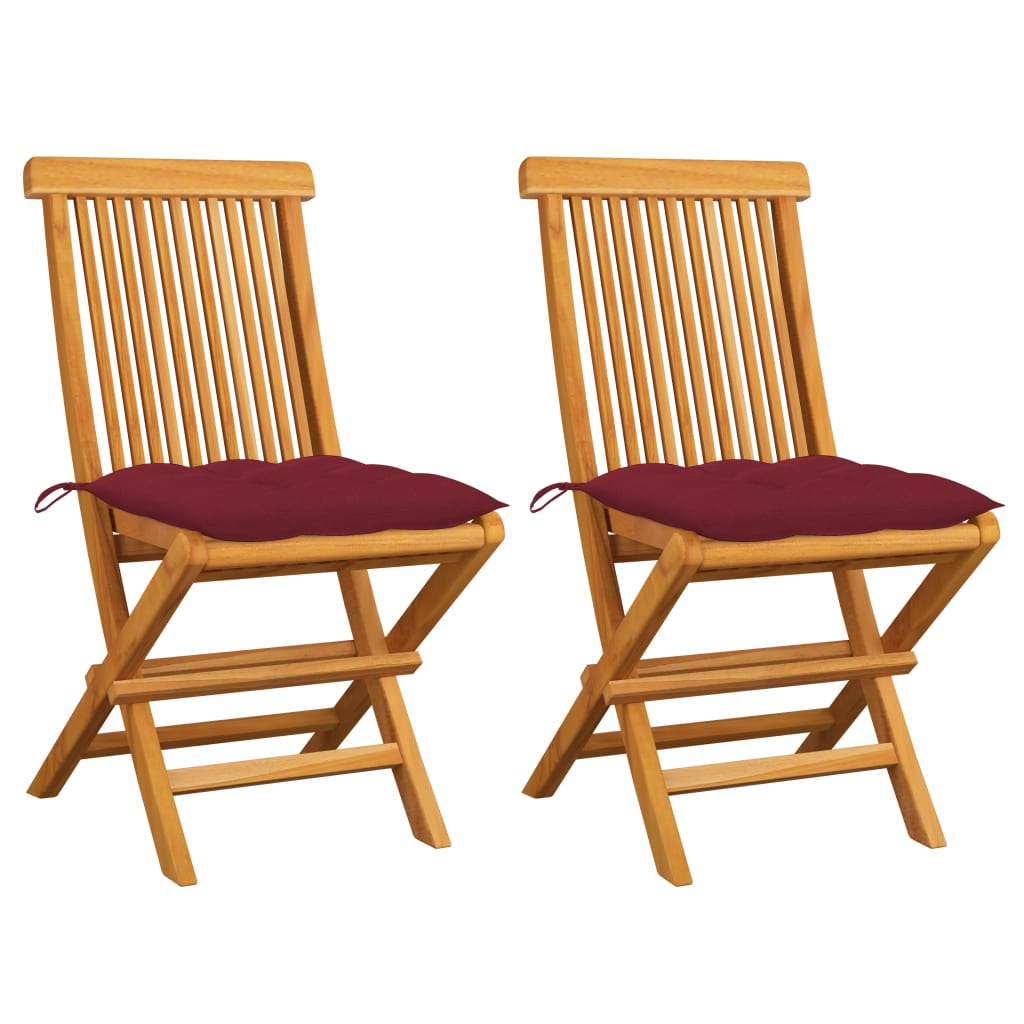 Tuinstoelen 2 st met wijnrode kussens massief teakhout is nu te koop bij PeponiXL, paradijselijk wonen!