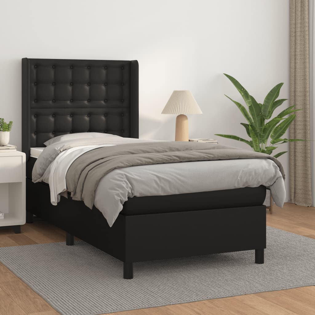 Boxspring met matras kunstleer zwart 100x200 cm is nu te koop bij PeponiXL, paradijselijk wonen!