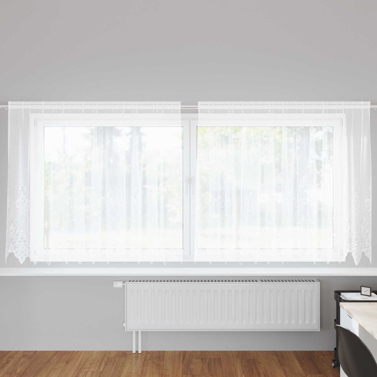 Kantgordijn met gordijnen Bloemen Wit 180 x 300 cm Polyester is nu te koop bij PeponiXL, paradijselijk wonen!