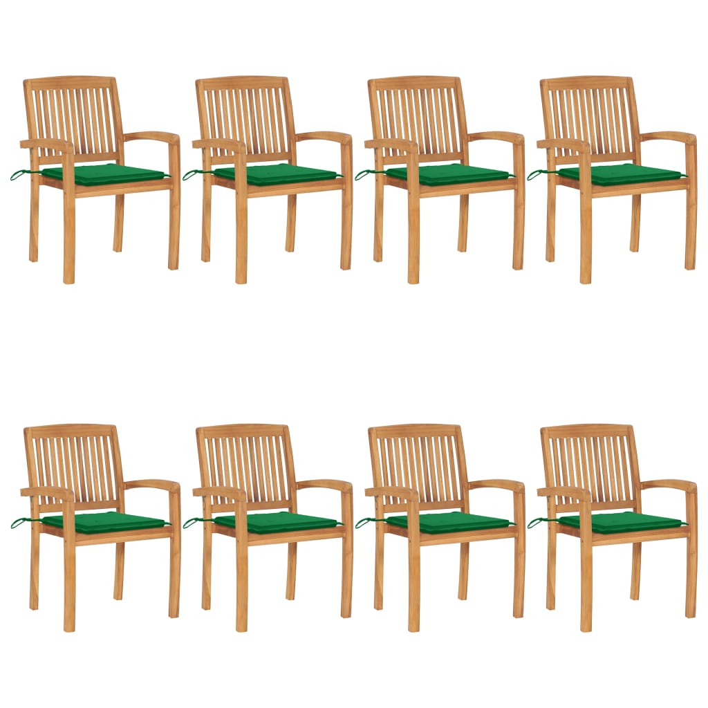 Tuinstoelen stapelbaar 8 st met kussens massief teakhout is nu te koop bij PeponiXL, paradijselijk wonen!