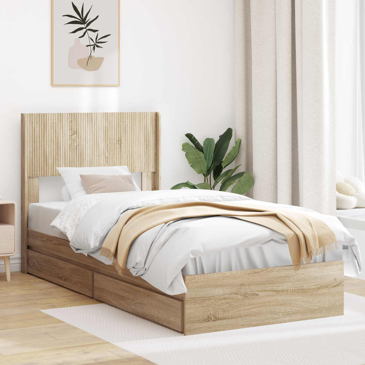 Bedframe met opbergruimte en hoofdbord Sonoma Eiken 90 x 200 cm is nu te koop bij PeponiXL, paradijselijk wonen!
