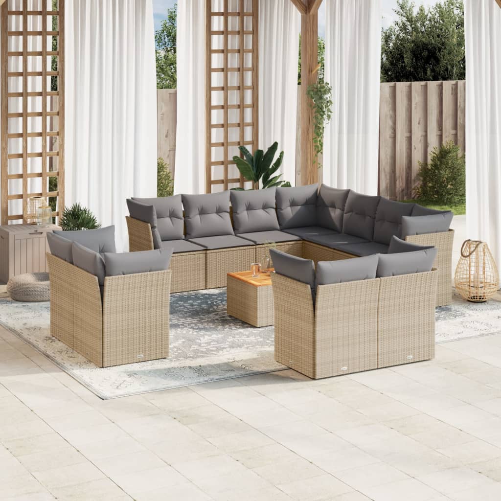 12-delige Loungeset met kussens poly rattan gemengd beige is nu te koop bij PeponiXL, paradijselijk wonen!