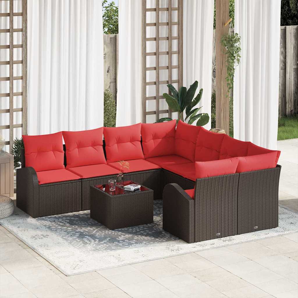 Bankstel 9 pcs Bruin en Rood Polyester is nu te koop bij PeponiXL, paradijselijk wonen!