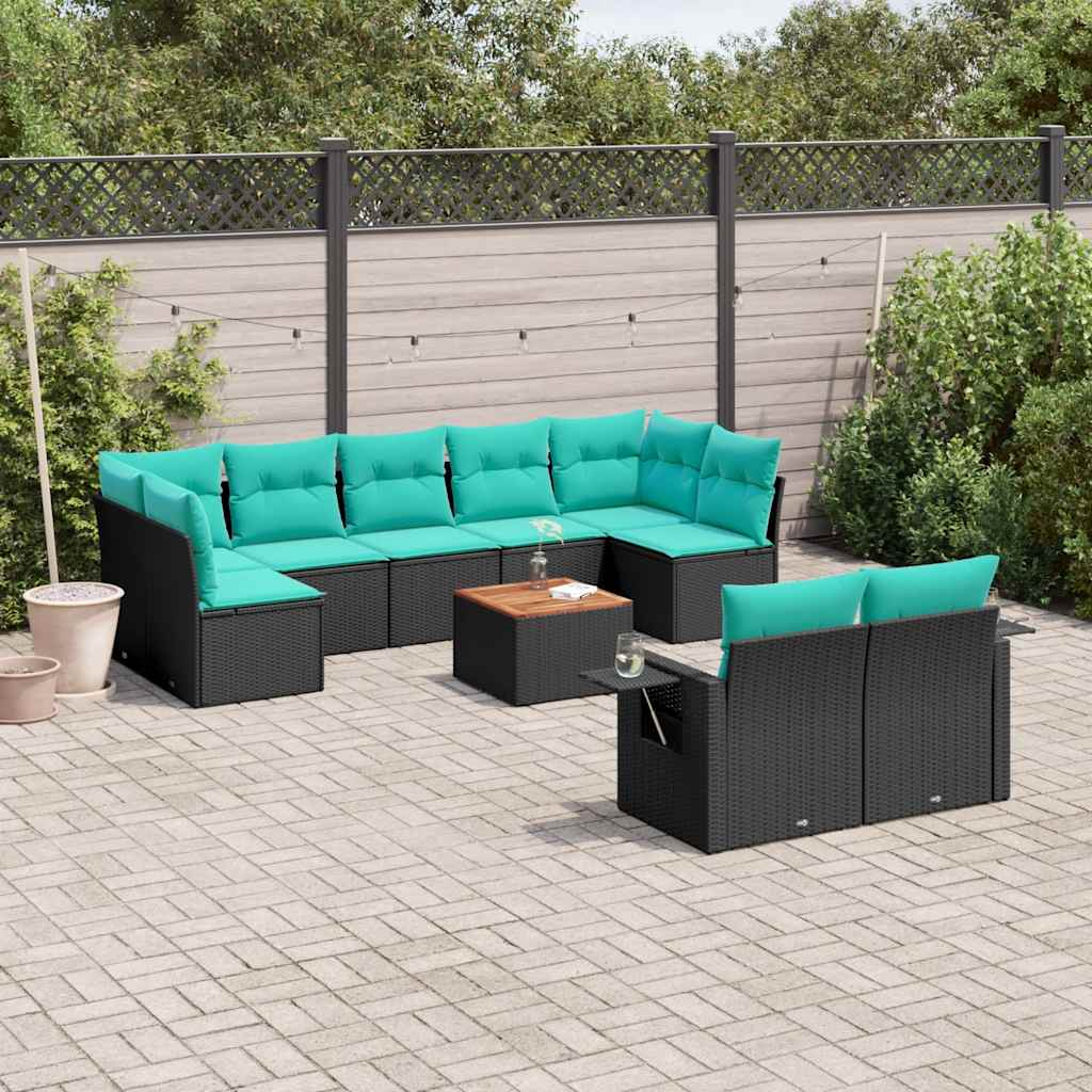 10-delige tuinbankset met kussens van zwart polyrotan is nu te koop bij PeponiXL, paradijselijk wonen!