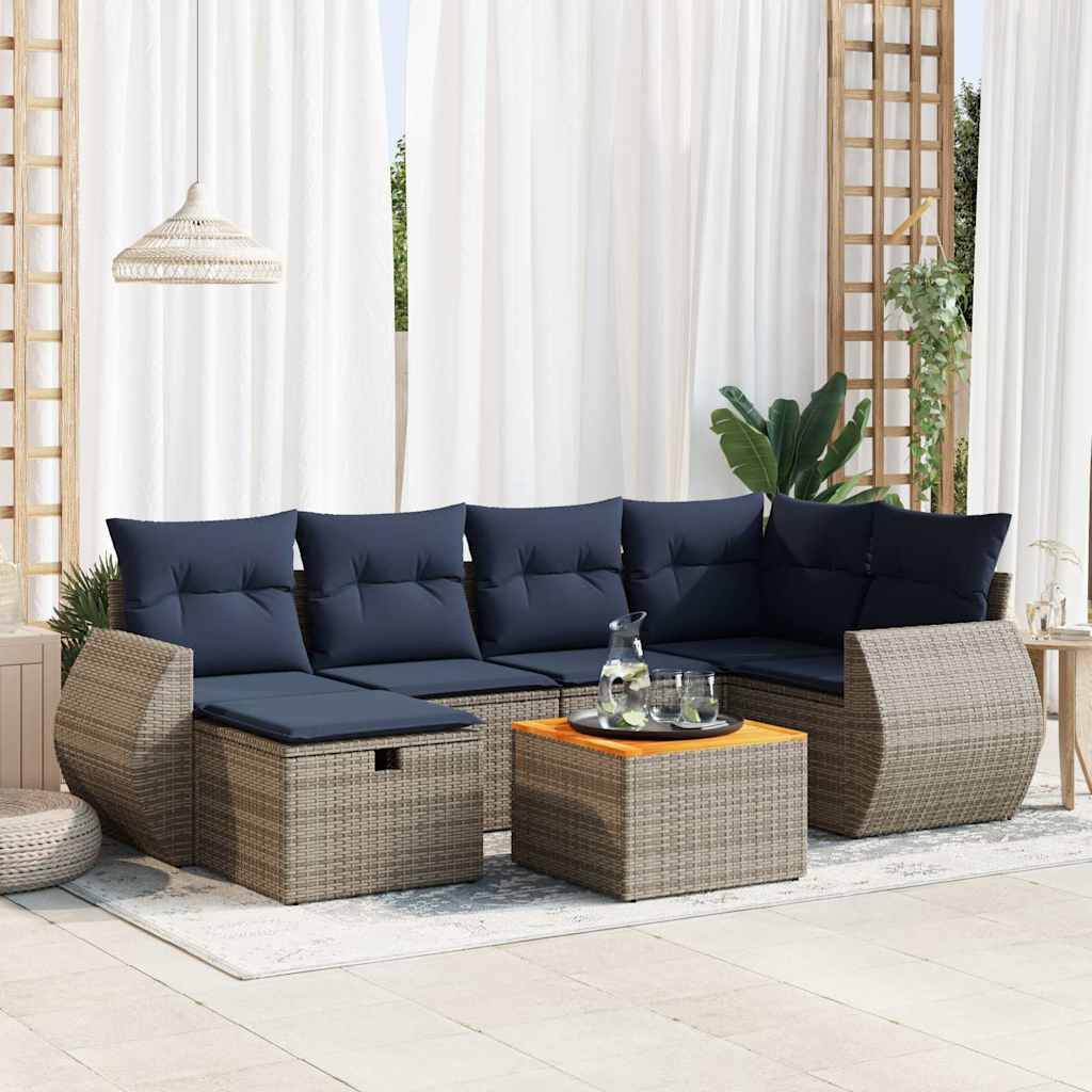 7-delige Loungeset met kussens poly rattan grijs is nu te koop bij PeponiXL, paradijselijk wonen!