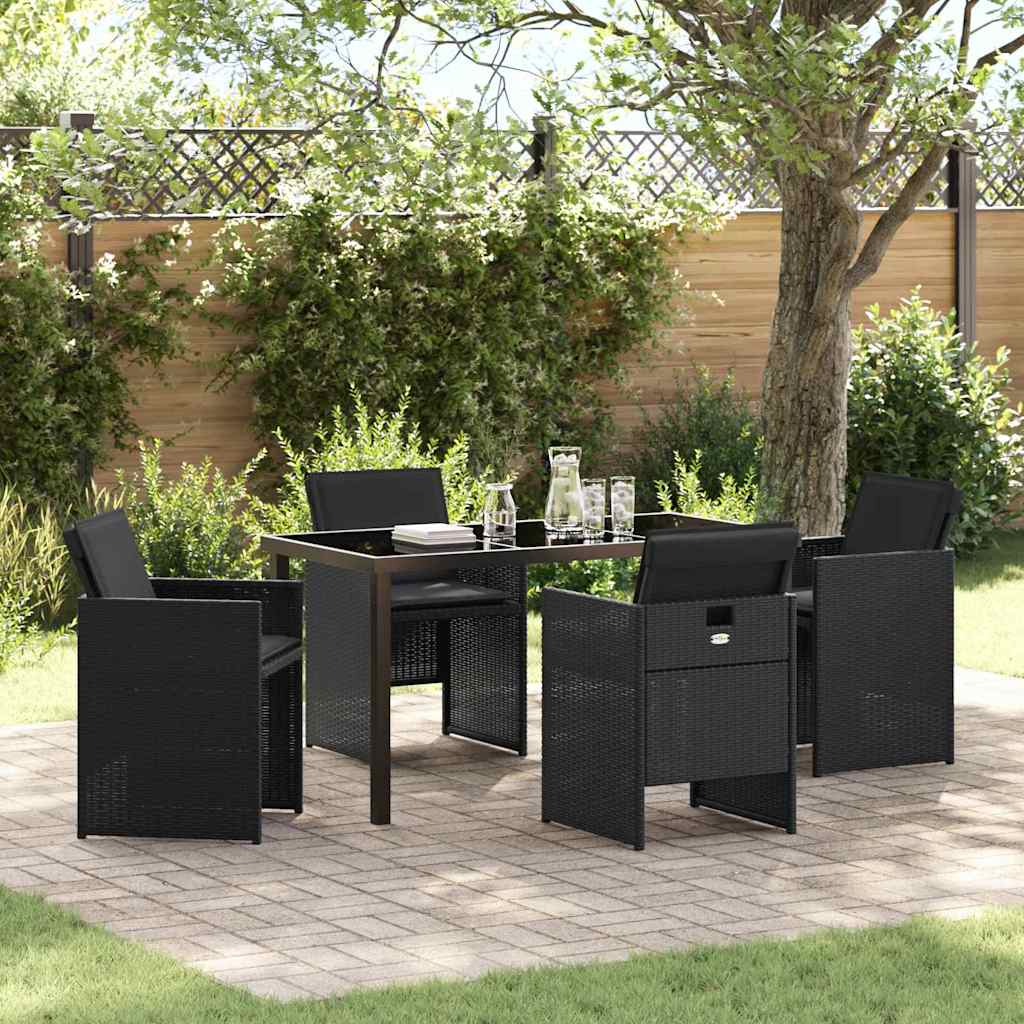 Tuin eettafelset met kussen 5 pcs Zwart poly rattan is nu te koop bij PeponiXL, paradijselijk wonen!