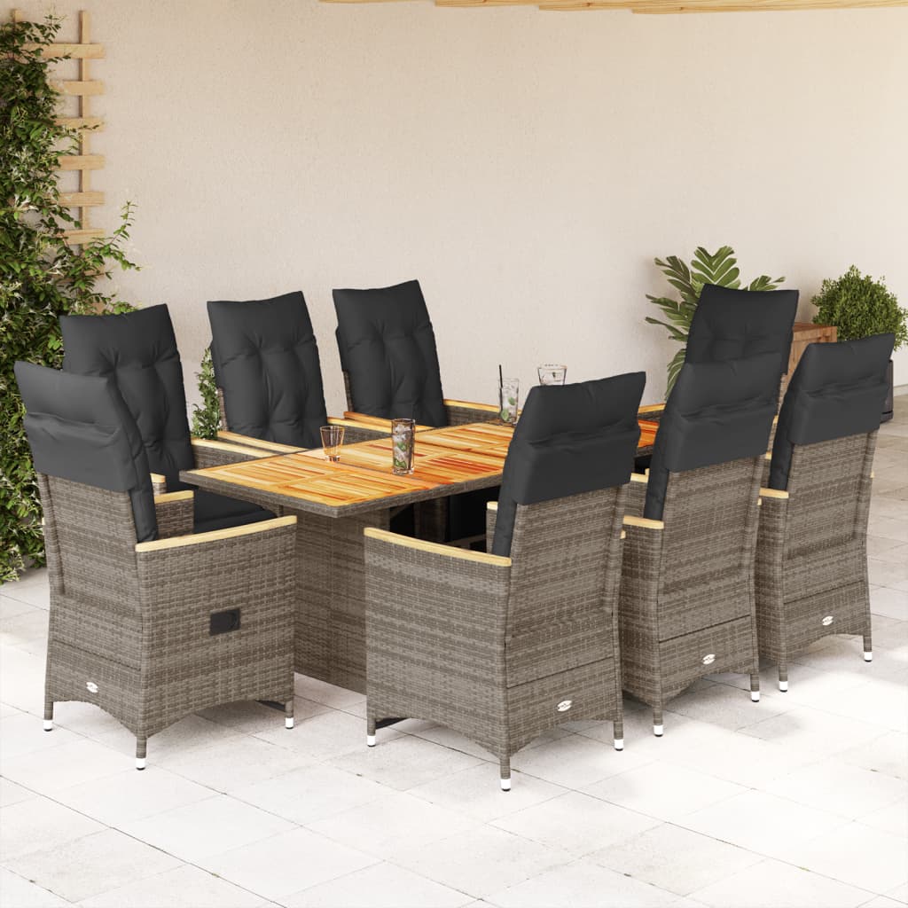 9-delige Bistroset met kussens poly rattan grijs is nu te koop bij PeponiXL, paradijselijk wonen!