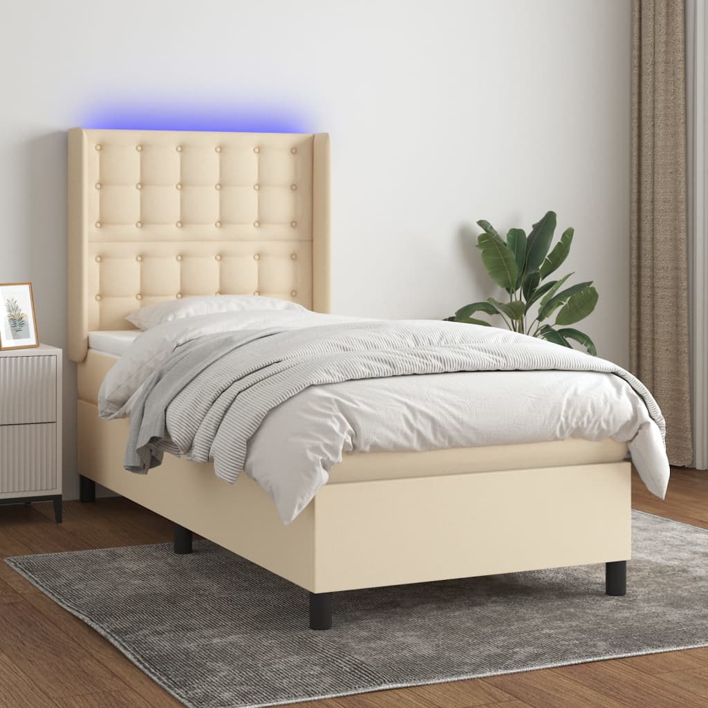 Boxspring met matras en LED stof crèmekleurig 80x200 cm is nu te koop bij PeponiXL, paradijselijk wonen!
