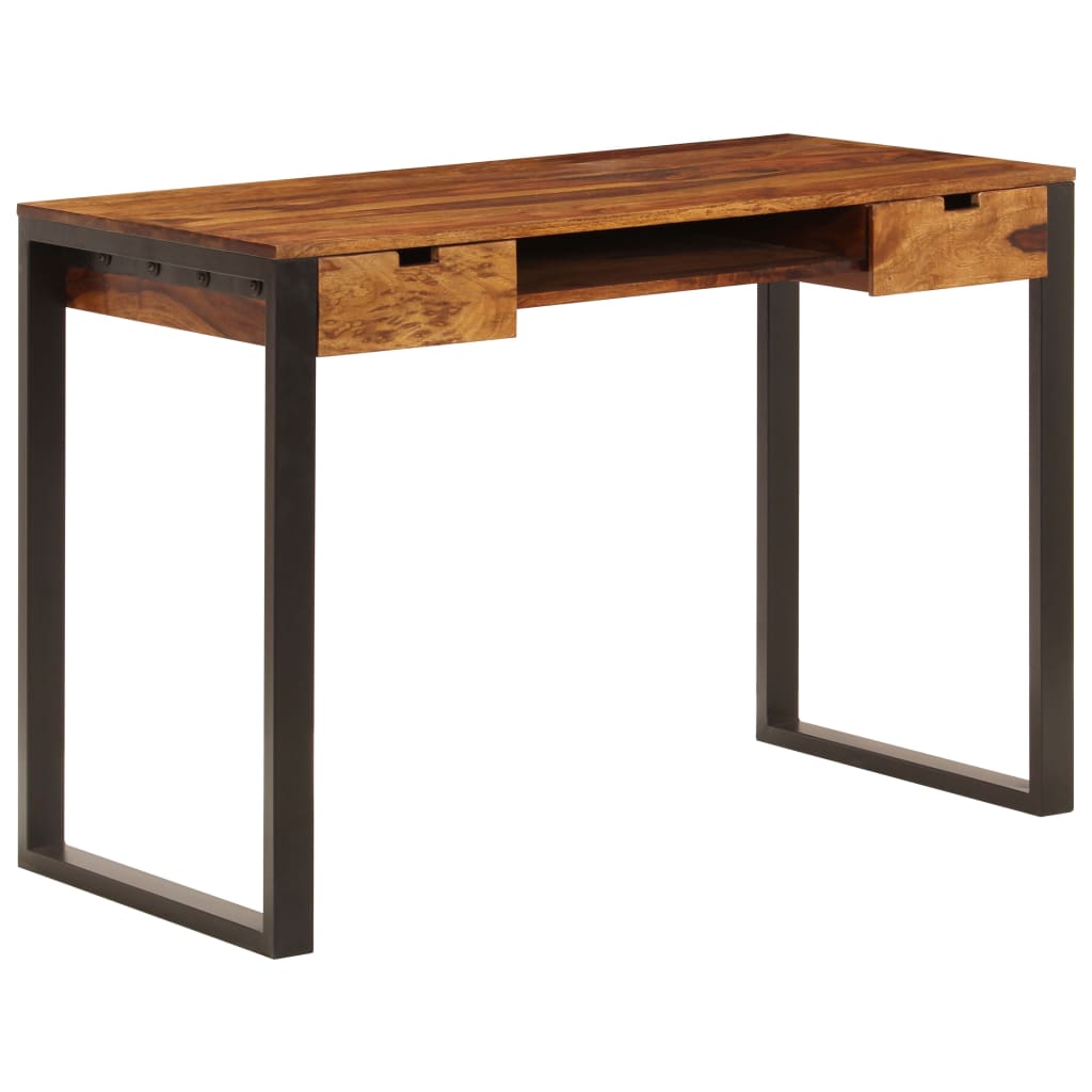 Bureau 110x55x78 cm massief acaciahout en staal is nu te koop bij PeponiXL, paradijselijk wonen!