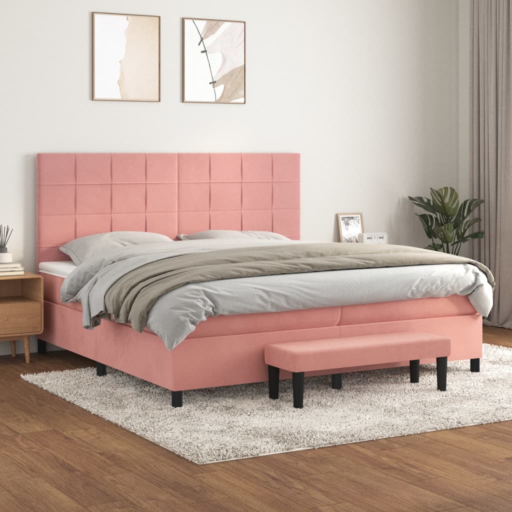 Boxspring met matras fluweel roze 200x200 cm is nu te koop bij PeponiXL, paradijselijk wonen!