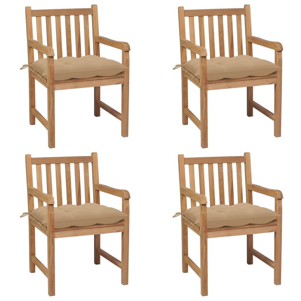 Tuinstoelen 4 st met beige kussens massief teakhout is nu te koop bij PeponiXL, paradijselijk wonen!