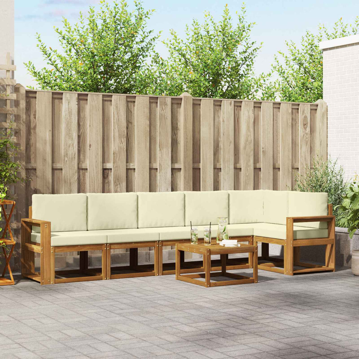 Buiten bankenset met kussen 7 pcs Natuurlijk en Crème is nu te koop bij PeponiXL, paradijselijk wonen!