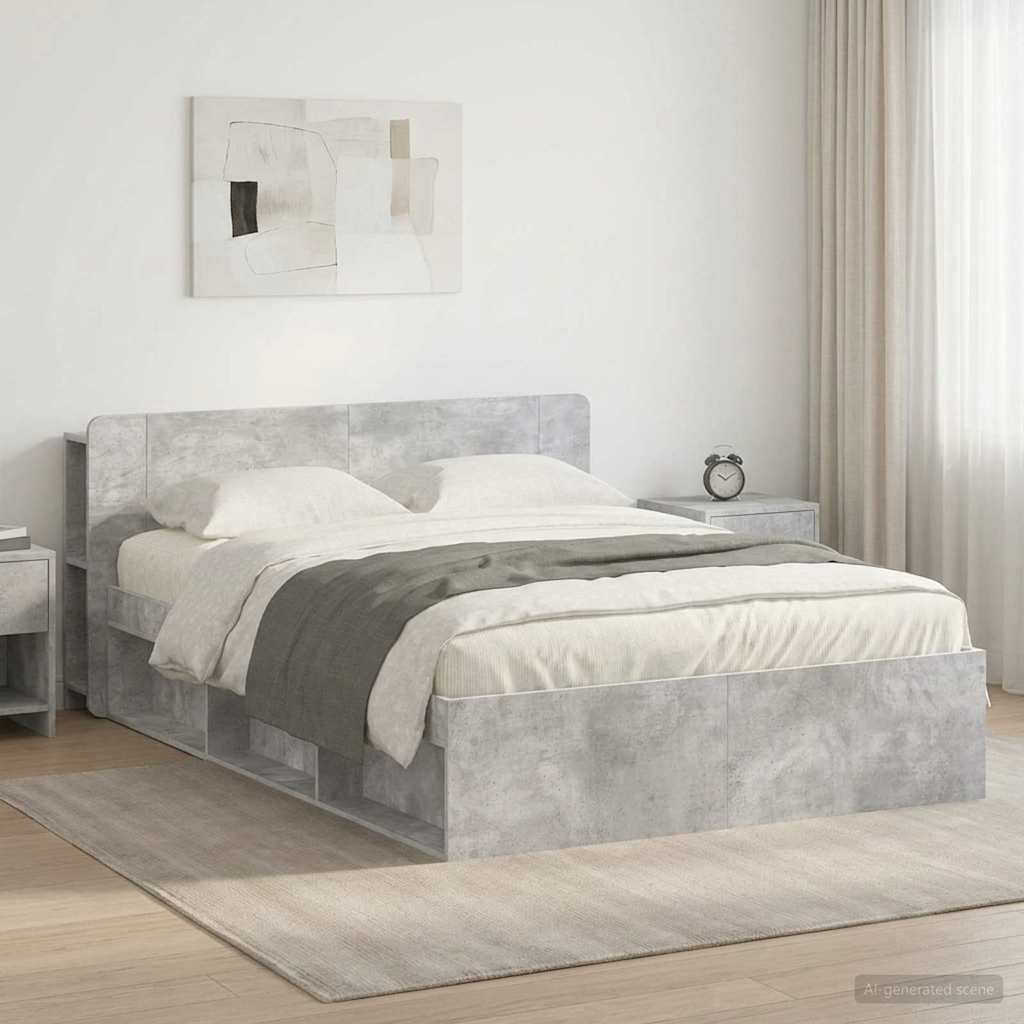Bedframe met opslag Betongrijs 140 x 190 cm Bewerkt hout is nu te koop bij PeponiXL, paradijselijk wonen!