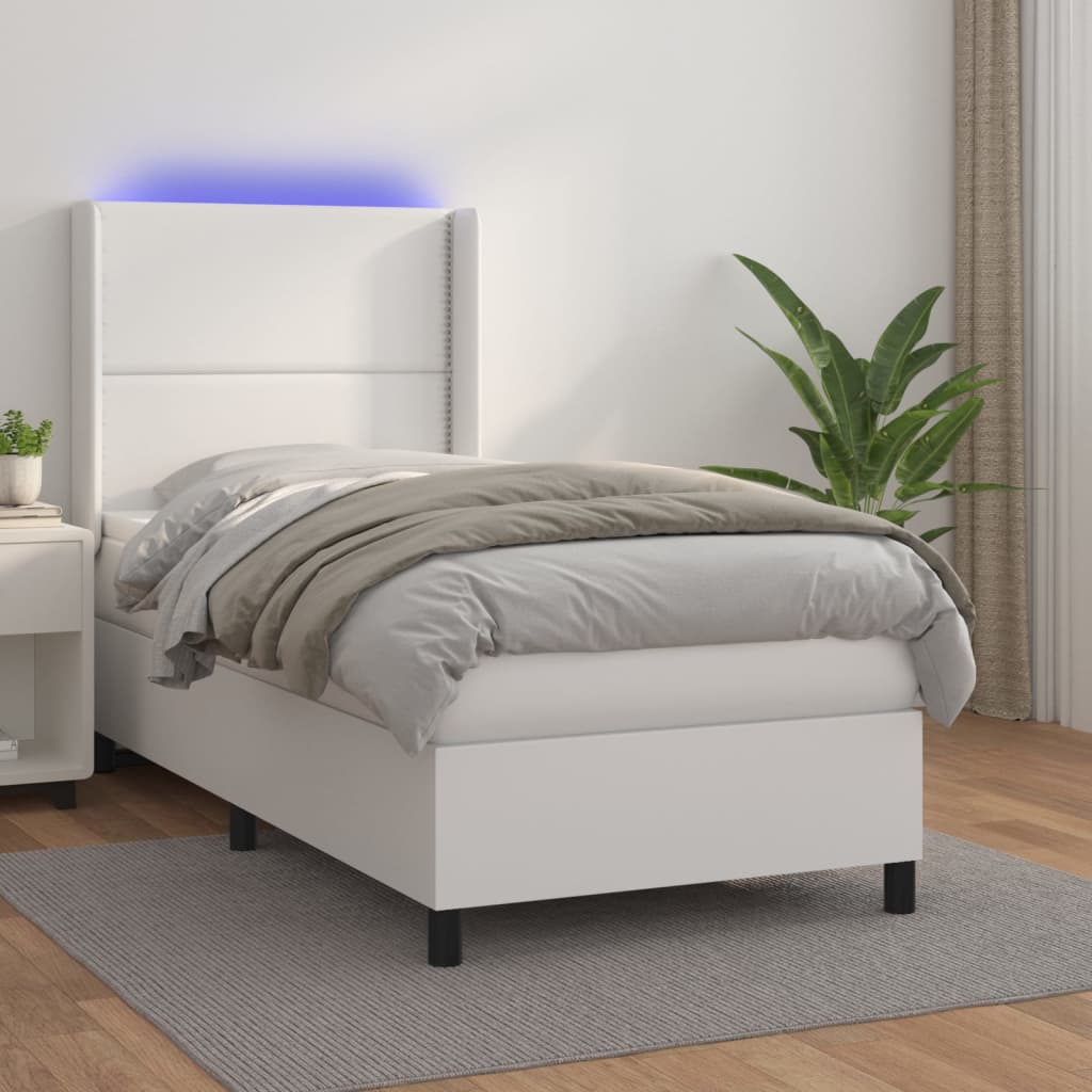 Boxspring met matras en LED kunstleer wit 100x200 cm is nu te koop bij PeponiXL, paradijselijk wonen!
