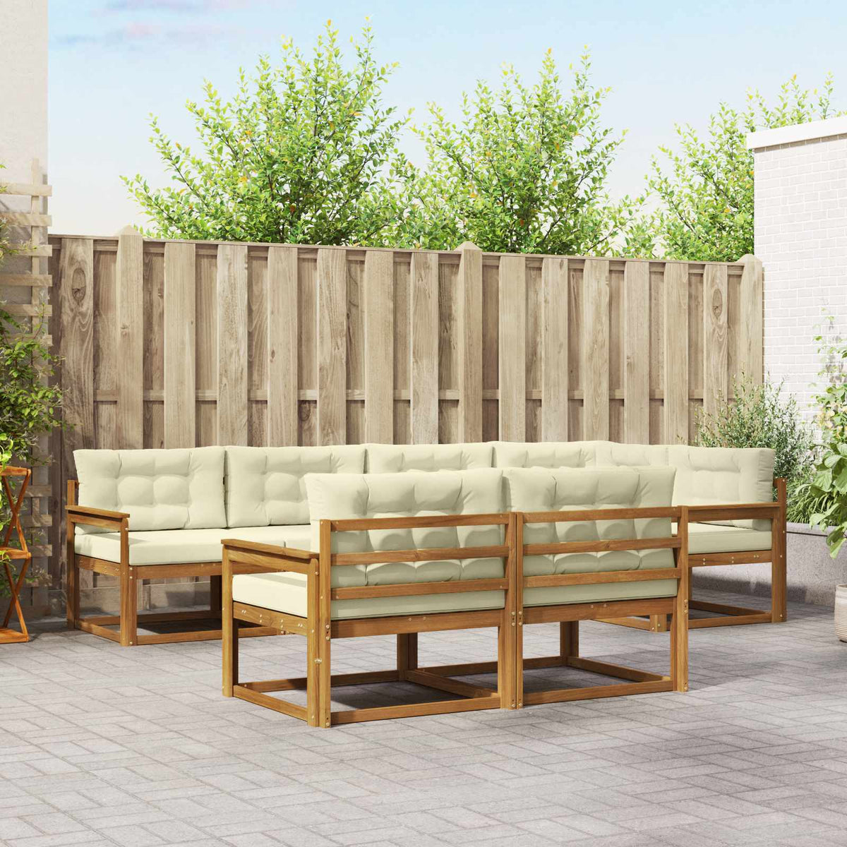 Buiten bankenset met kussen 7 pcs Natuurlijk en Crème is nu te koop bij PeponiXL, paradijselijk wonen!