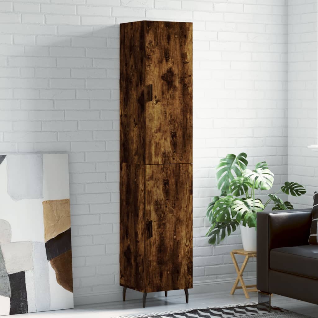 Hoge kast 34,5x34x180 cm bewerkt hout gerookt eikenkleurig is nu te koop bij PeponiXL, paradijselijk wonen!