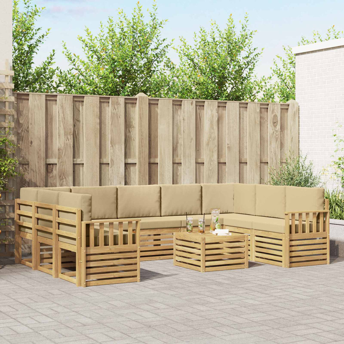 Buiten bankenset 8 pcs Wit en Beige 59 x 59 x 37 cm Polyester is nu te koop bij PeponiXL, paradijselijk wonen!