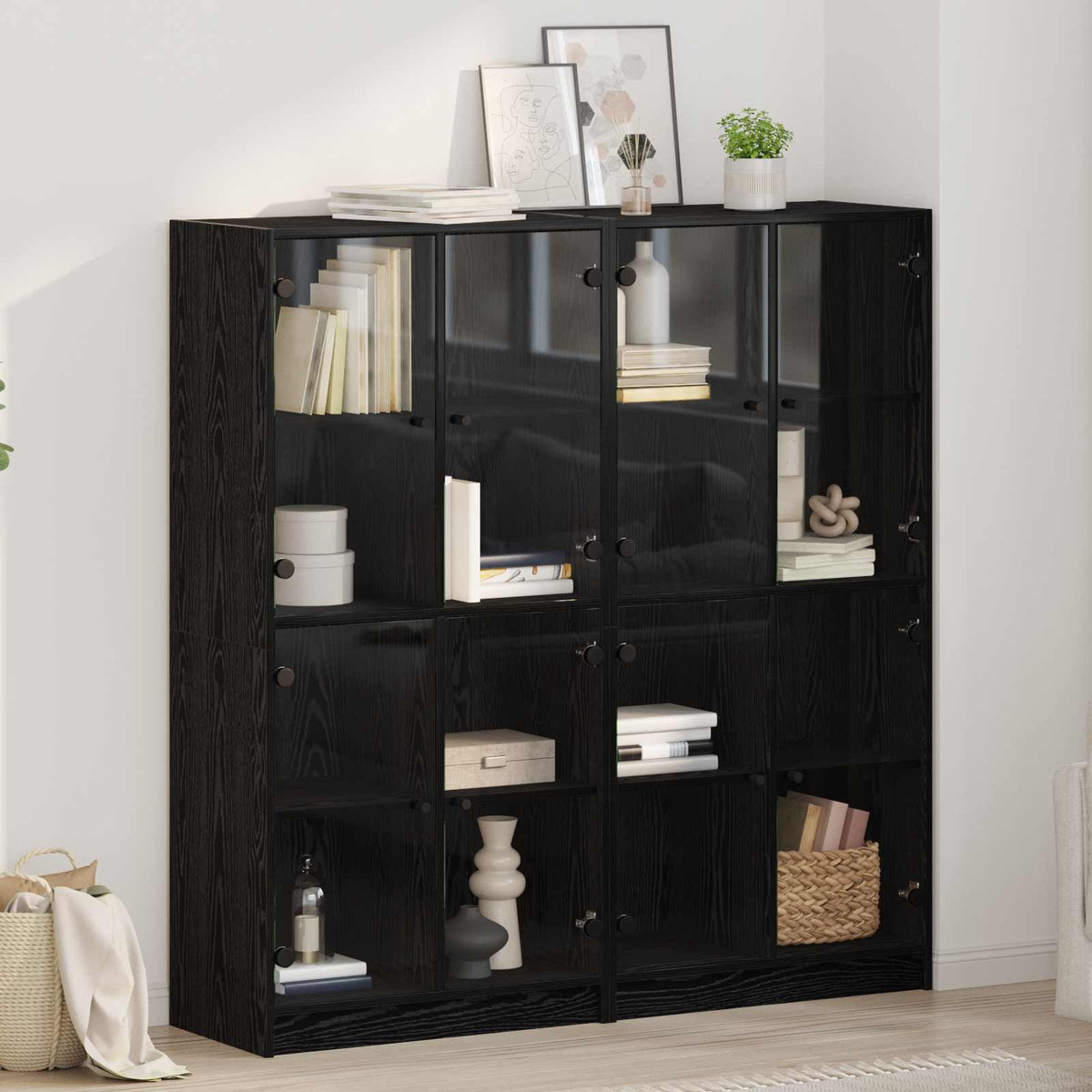 Highboard 2 pcs Zwart Eiken 68 x 37 x 142 cm Bewerkt hout is nu te koop bij PeponiXL, paradijselijk wonen!