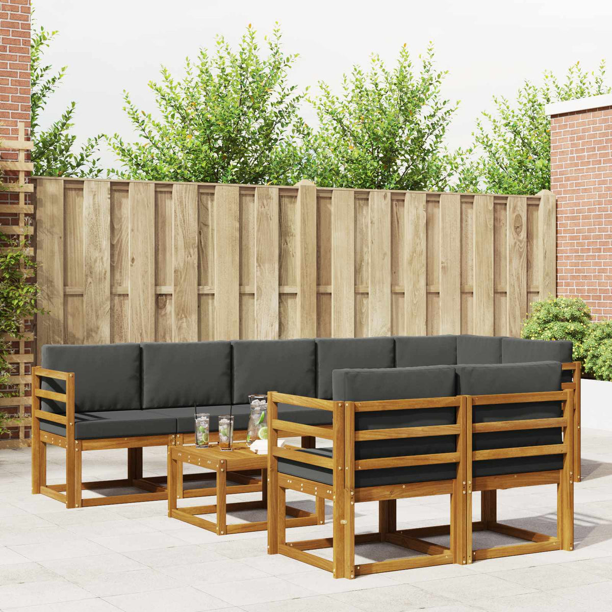 Buiten bankenset met kussen 9 pcs Natuurlijk en Antraciet is nu te koop bij PeponiXL, paradijselijk wonen!