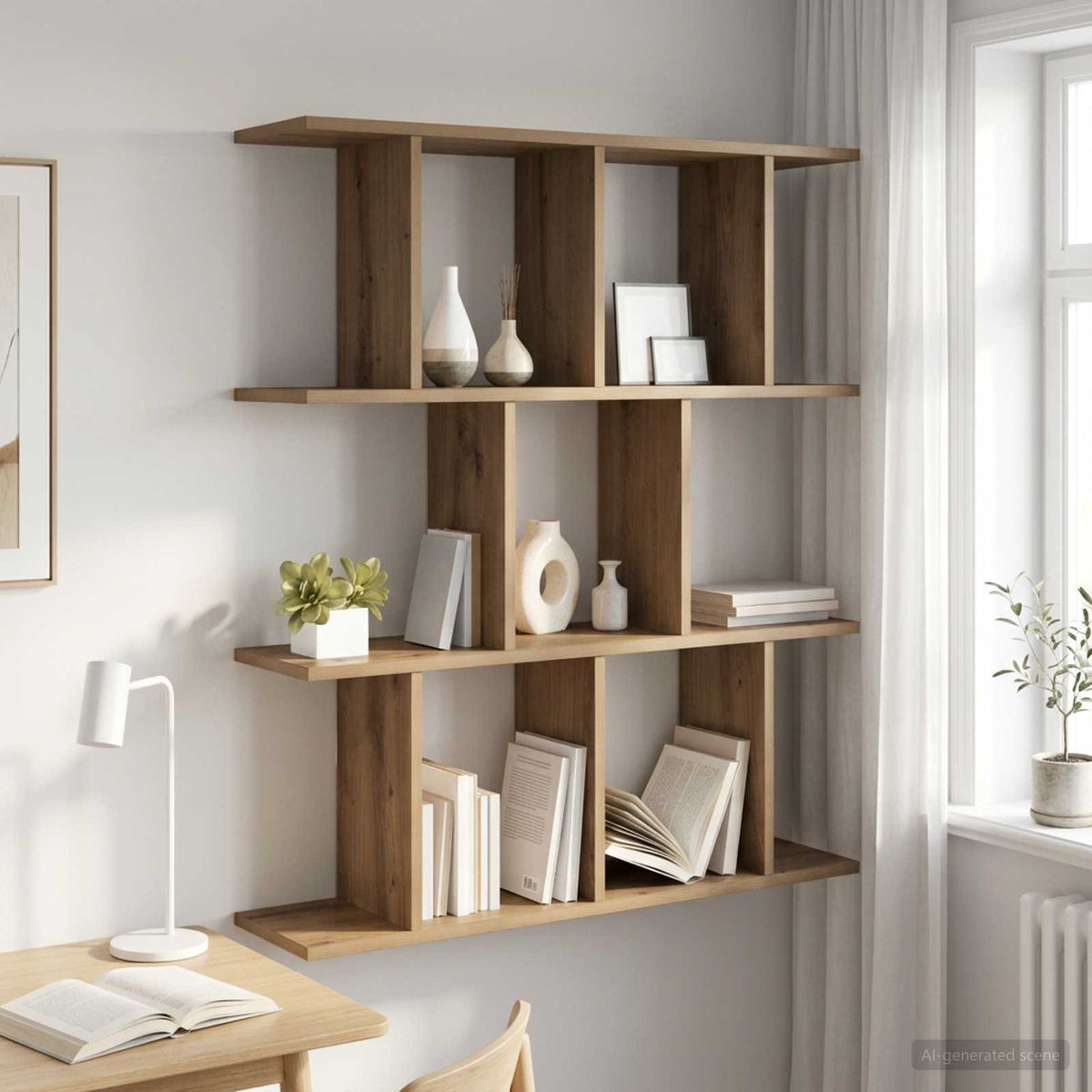 Wandplank Artisanaal eiken 80 x 20 x 96 cm Bewerkt hout is nu te koop bij PeponiXL, paradijselijk wonen!