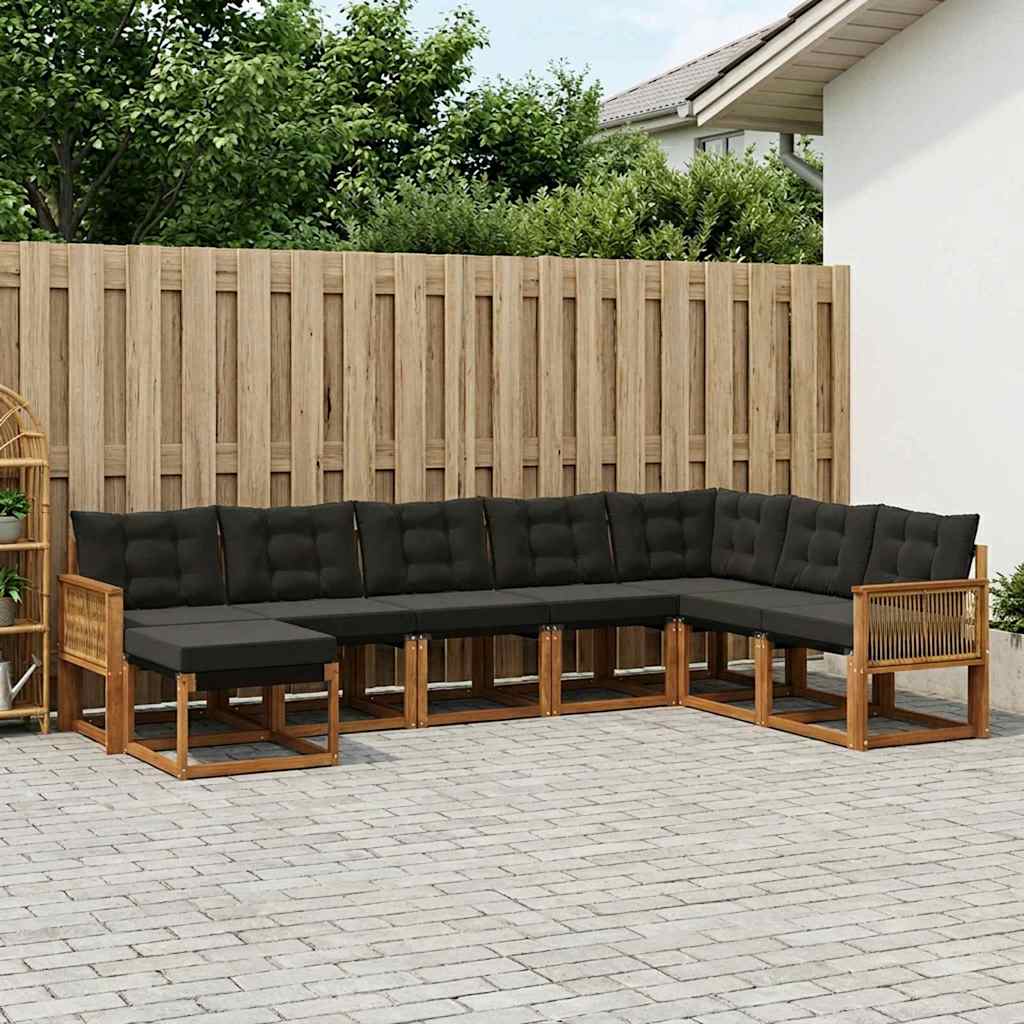 Buiten bankenset met kussen 8 pcs Naturel en Zwart is nu te koop bij PeponiXL, paradijselijk wonen!