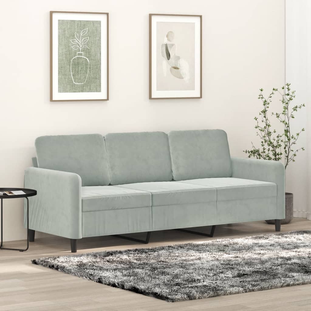Driezitsbank 180 cm fluweel lichtgrijs is nu te koop bij PeponiXL, paradijselijk wonen!