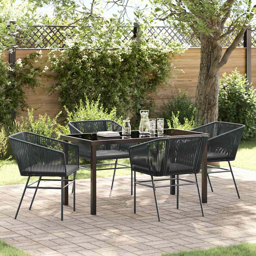Tuin eettafelset met kussen 5 pcs Zwart Gepoedercoat staal is nu te koop bij PeponiXL, paradijselijk wonen!