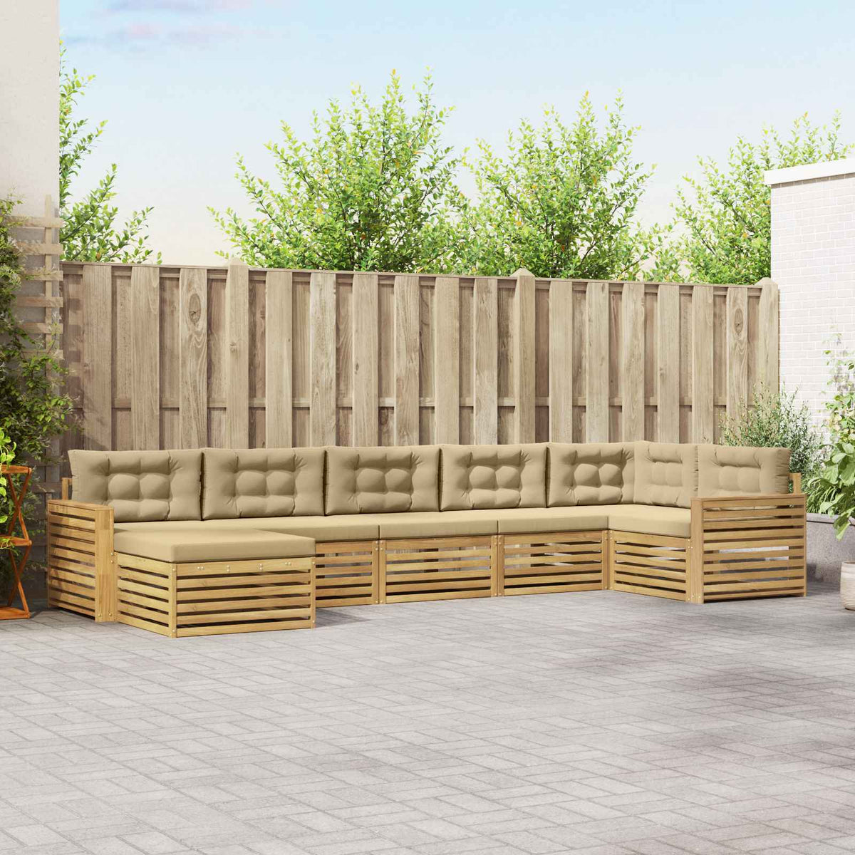 Buiten bankenset met kussen 7 pcs Wit en Beige is nu te koop bij PeponiXL, paradijselijk wonen!