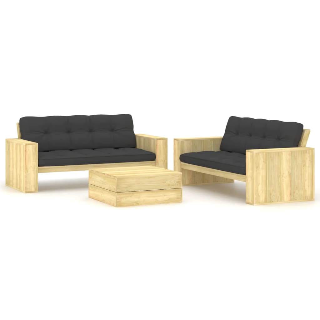 3-delige Loungeset met kussens geïmpregneerd grenenhout is nu te koop bij PeponiXL, paradijselijk wonen!