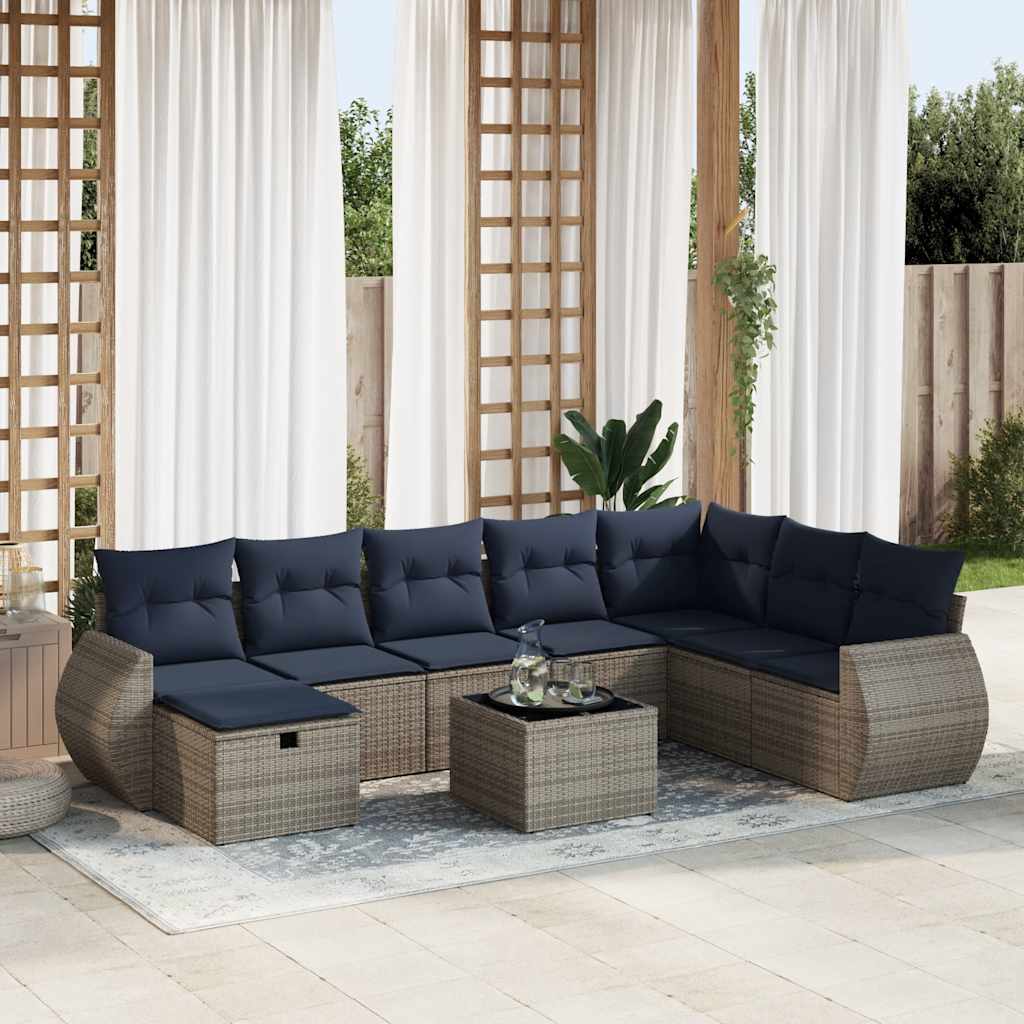 9-delige Loungeset met kussens poly rattan grijs is nu te koop bij PeponiXL, paradijselijk wonen!
