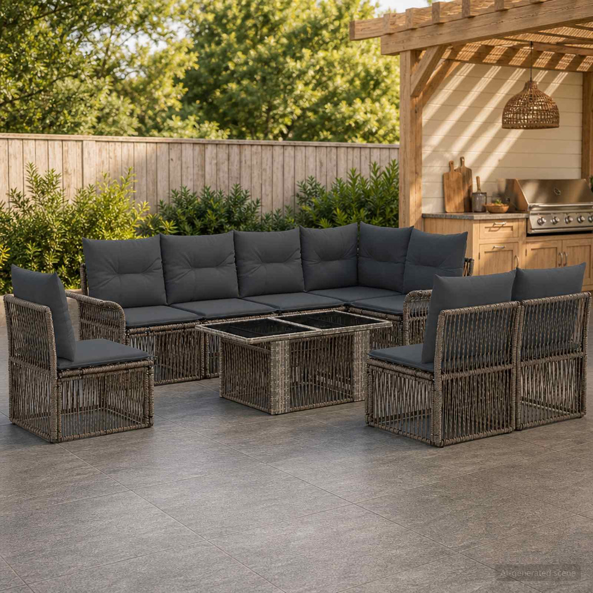 Tuinbankenset 9 st Grijs en Donkergrijs poly rattan is nu te koop bij PeponiXL, paradijselijk wonen!