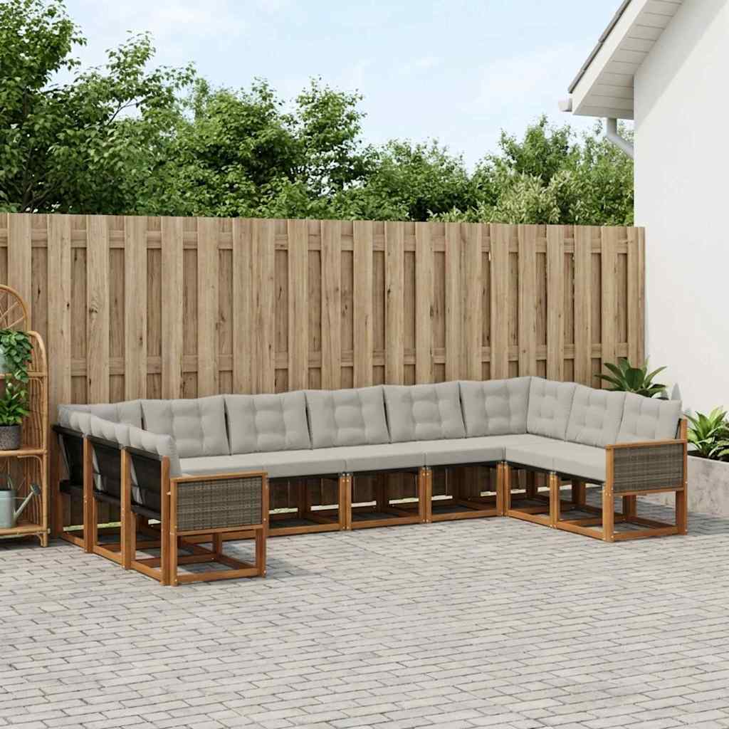 Buiten bankenset met kussen 10 pcs Natuurlijk en Lichtgrijs is nu te koop bij PeponiXL, paradijselijk wonen!