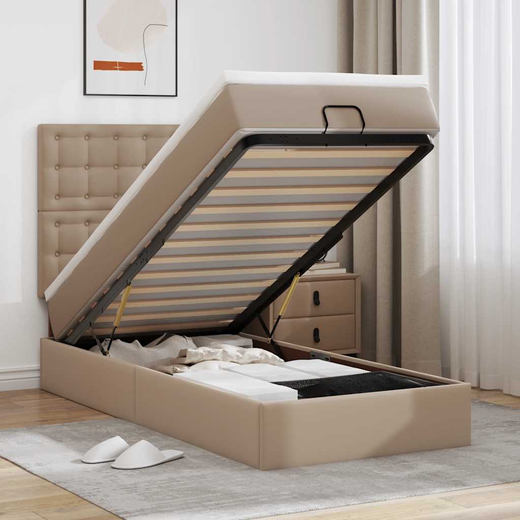 Ottomaanse bed met matras 90x190cm kunstleer cappuccinokleurig is nu te koop bij PeponiXL, paradijselijk wonen!