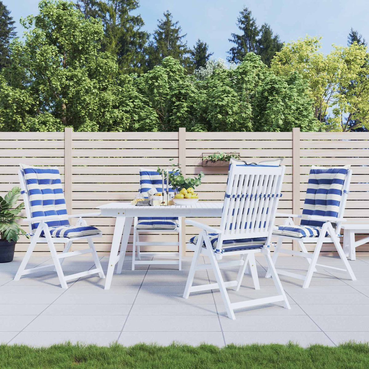 Buiten Kussen 4 pcs Blauw en Wit 120 x 50 x 7 cm Stof is nu te koop bij PeponiXL, paradijselijk wonen!
