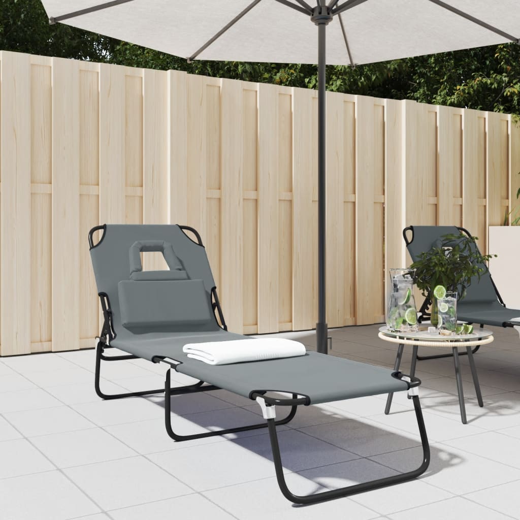 Ligbed inklapbaar oxford stof en gepoedercoat staal grijs is nu te koop bij PeponiXL, paradijselijk wonen!