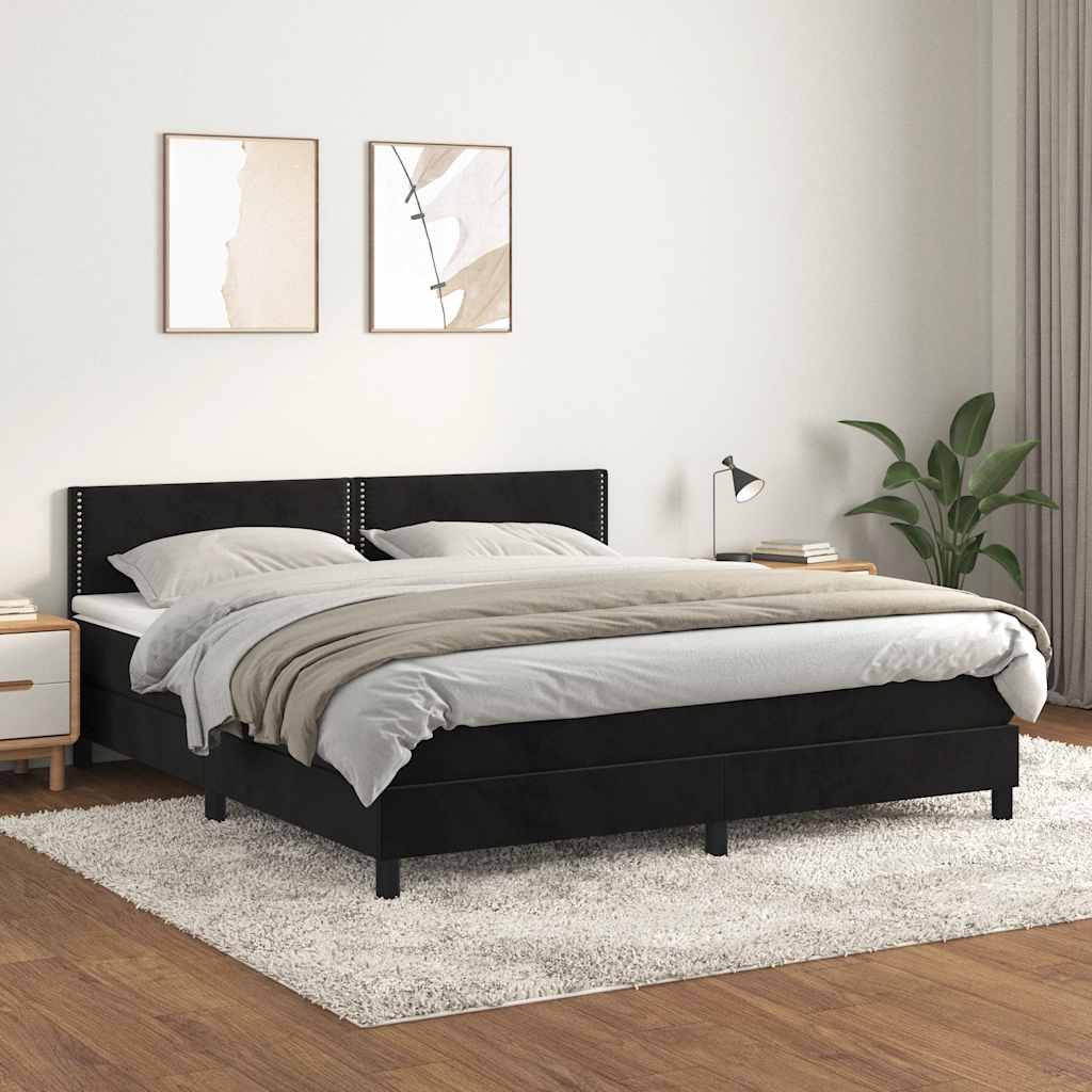 Boxspring met matras fluweel zwart 180x200 cm is nu te koop bij PeponiXL, paradijselijk wonen!