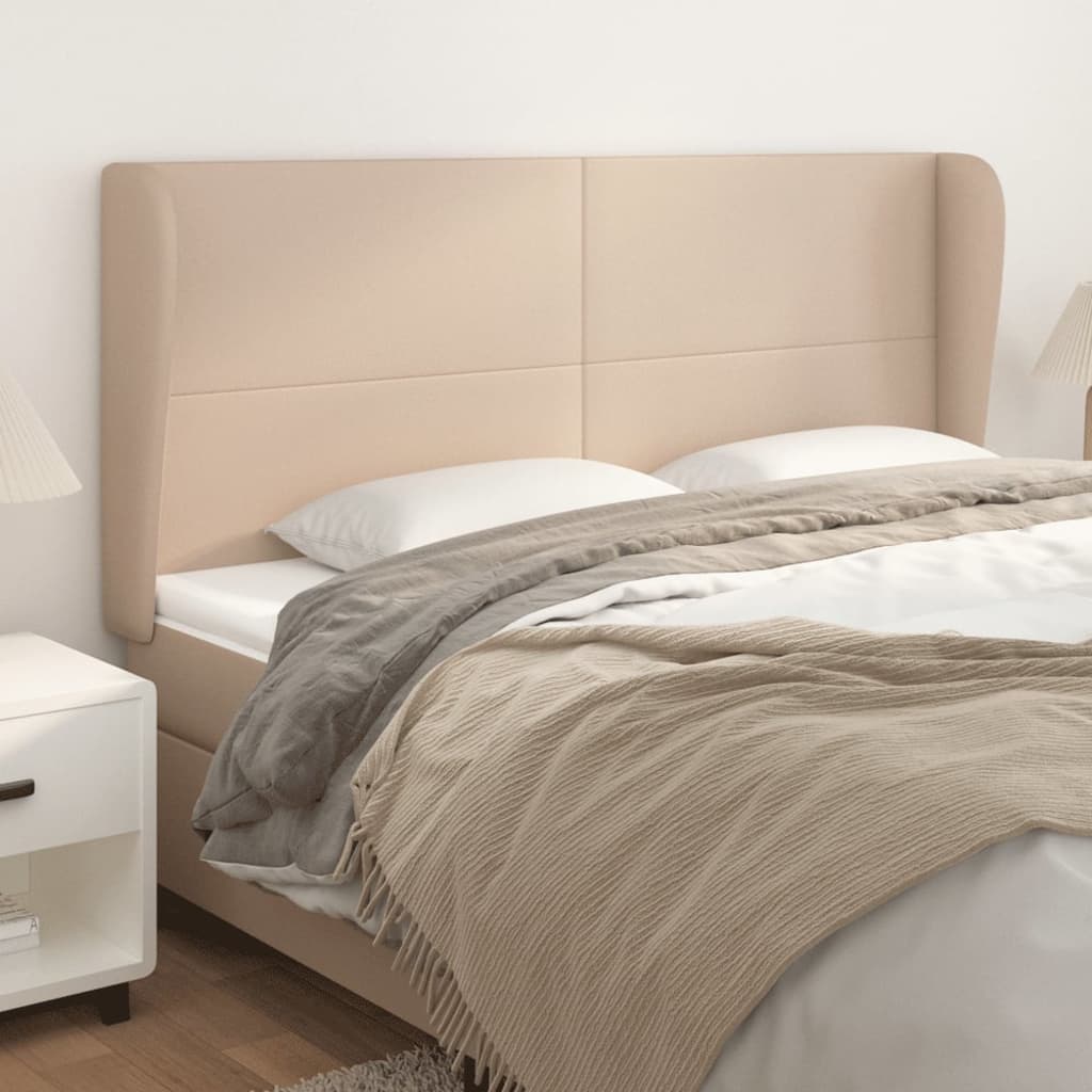Hoofdbord met randen 203x23x118/128cm kunstleer cappuccinokleur is nu te koop bij PeponiXL, paradijselijk wonen!
