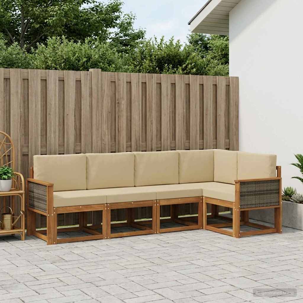 Buiten bankenset met kussen 5 pcs Natuurlijk en Beige Polyester is nu te koop bij PeponiXL, paradijselijk wonen!