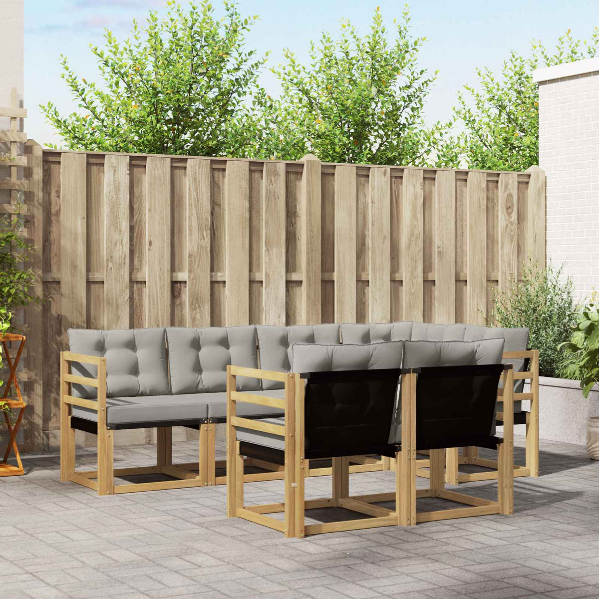 Buiten bankenset met kussen 7 pcs Wit en Lichtgrijs is nu te koop bij PeponiXL, paradijselijk wonen!