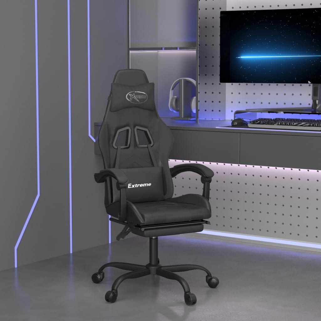 Gamestoel met voetensteun kunstleer zwart is nu te koop bij PeponiXL, paradijselijk wonen!