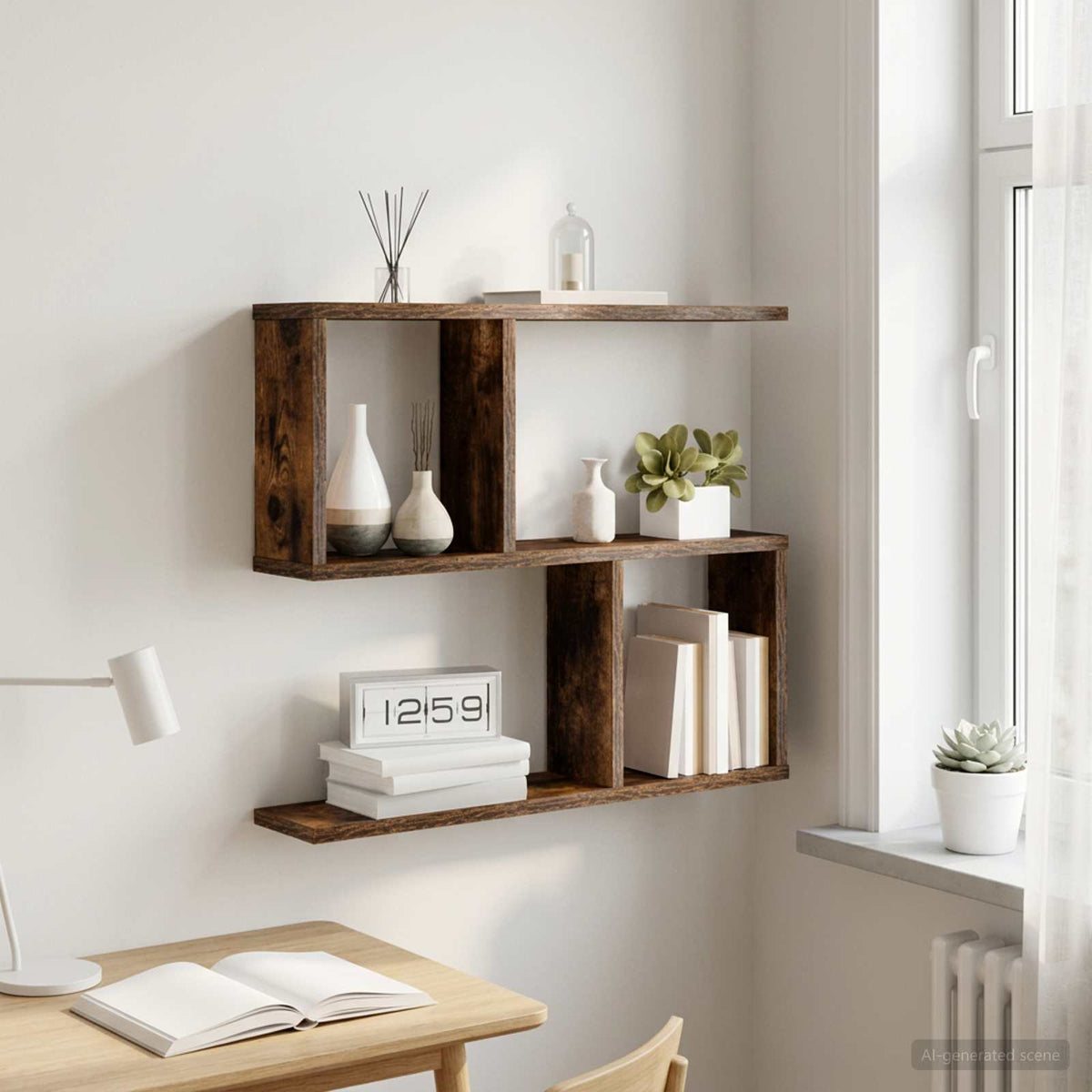 Wandplank Gerookt eiken 60 x 12 x 50,5 cm Bewerkt hout is nu te koop bij PeponiXL, paradijselijk wonen!