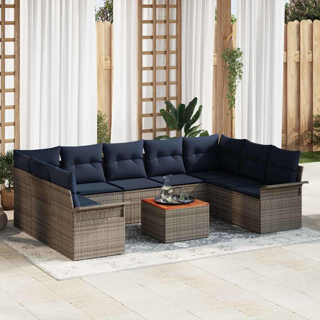 Tuinbankenset met kussen 10 pcs Grijs poly rattan is nu te koop bij PeponiXL, paradijselijk wonen!