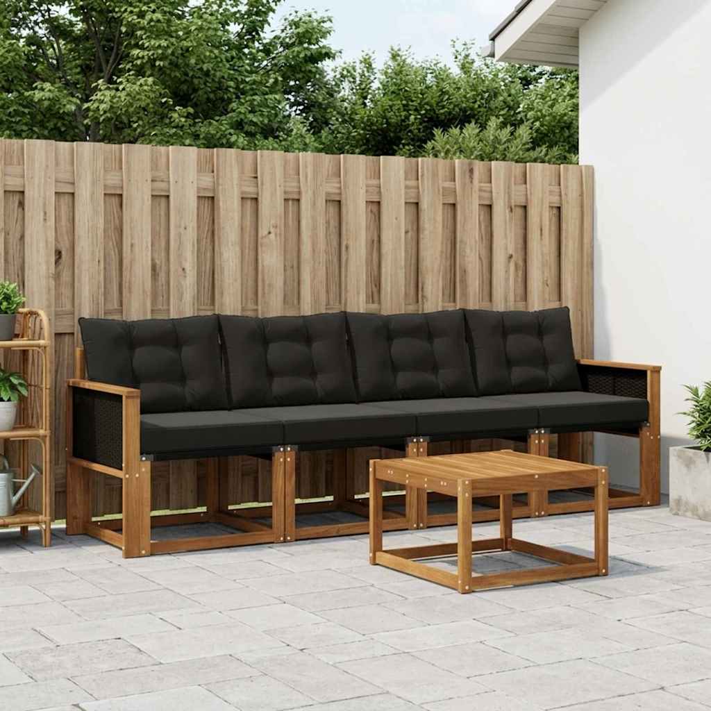 Buiten bankenset met kussen 5 pcs Naturel en Zwart is nu te koop bij PeponiXL, paradijselijk wonen!