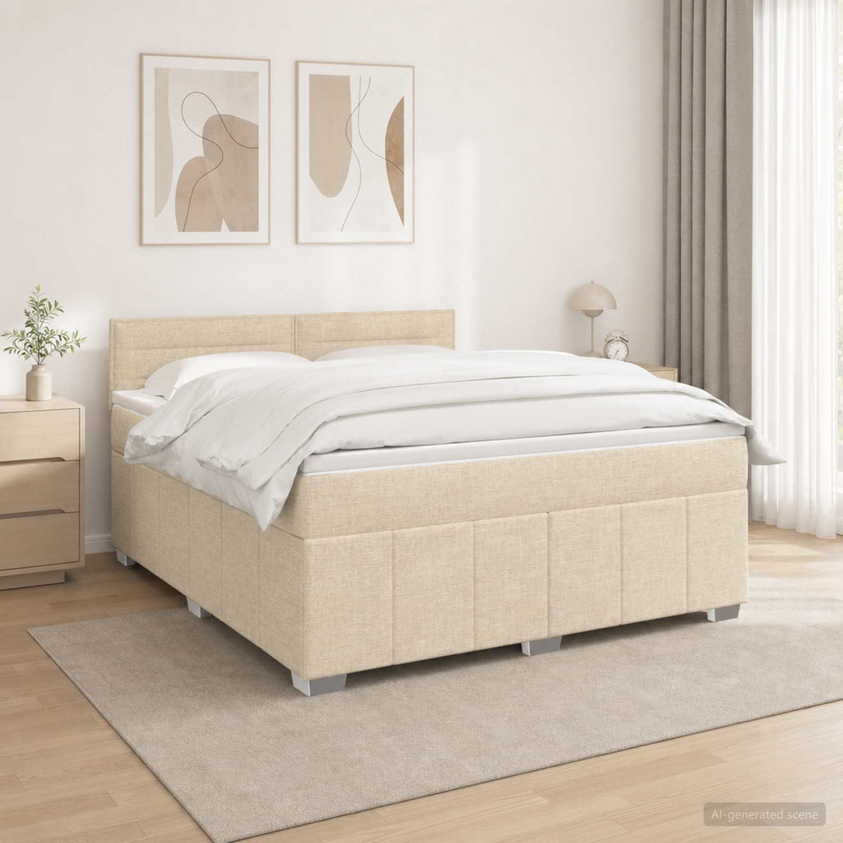 Boxspringbed met matras Crèmekleurig 140 x 190 cm Stof is nu te koop bij PeponiXL, paradijselijk wonen!