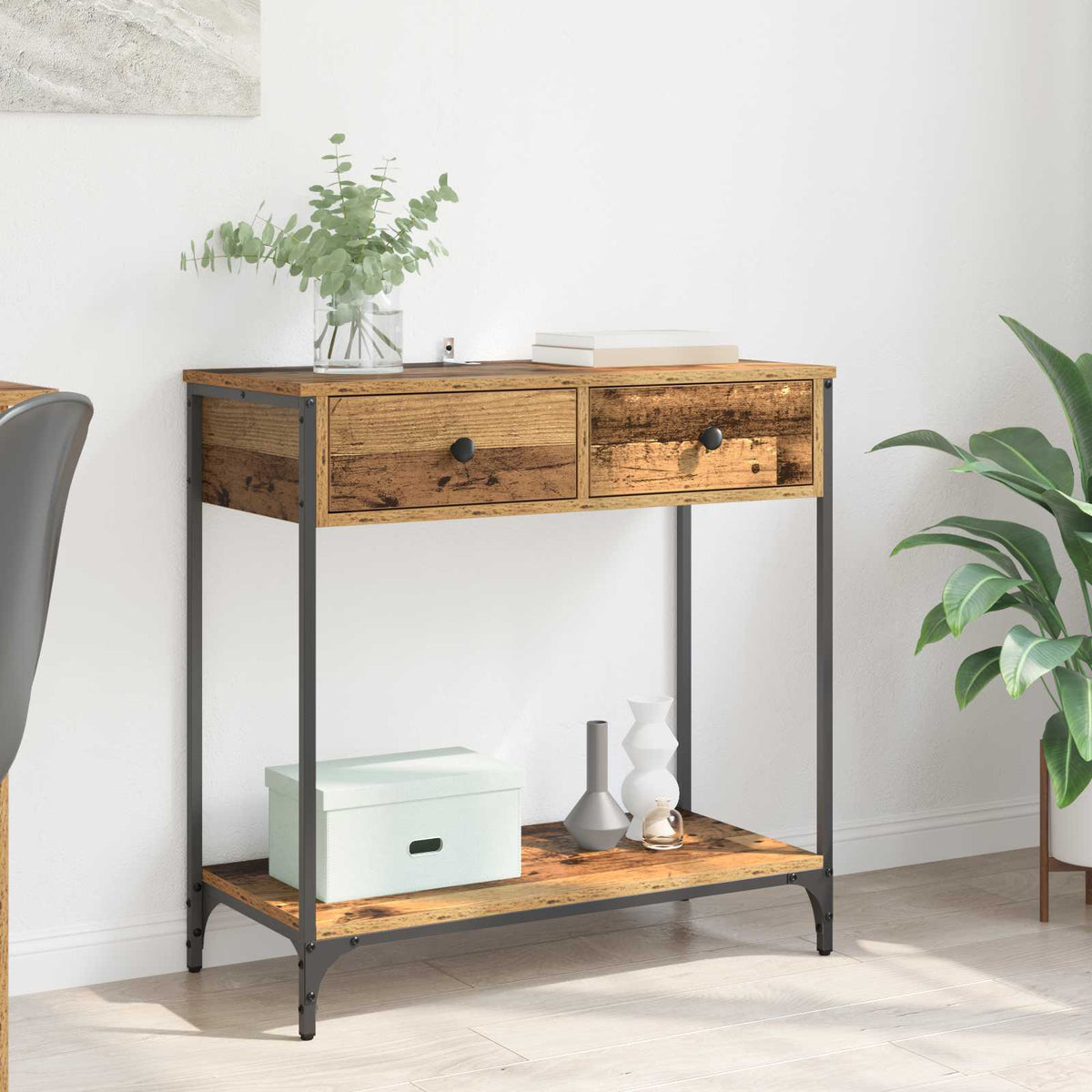 Wandtafel met lade Oud Hout 75 x 34,5 x 75 cm Bewerkt hout is nu te koop bij PeponiXL, paradijselijk wonen!