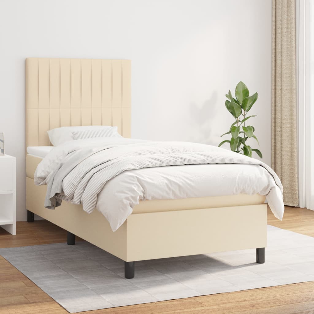 Boxspring met matras stof crèmekleurig 100x200 cm is nu te koop bij PeponiXL, paradijselijk wonen!