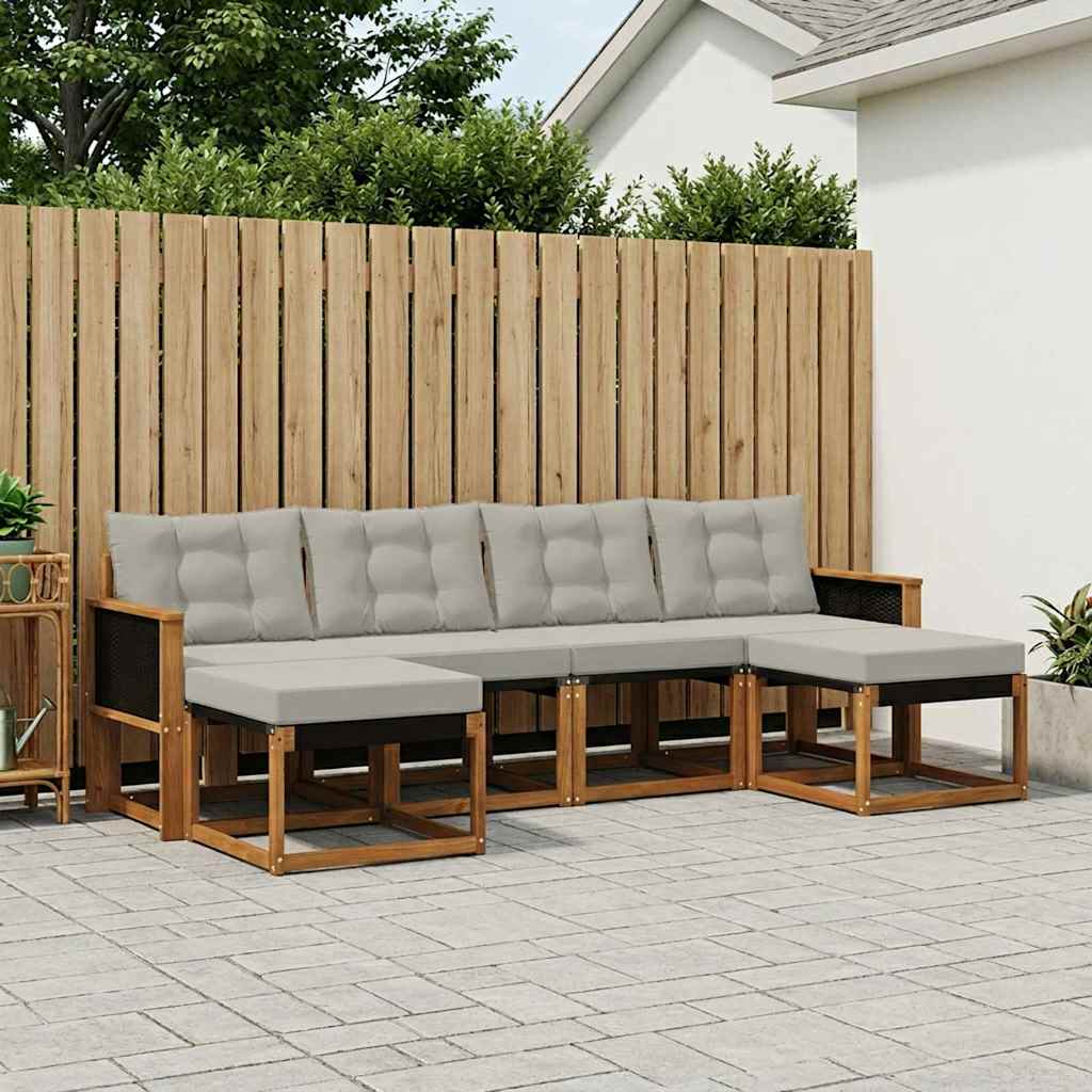 Buiten bankenset met kussen 6 pcs Naturel en lichtgrijs is nu te koop bij PeponiXL, paradijselijk wonen!